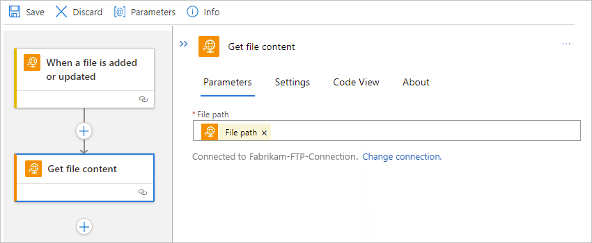 屏幕截图显示了工作流设计器中已完成的“获取文件内容”动作。