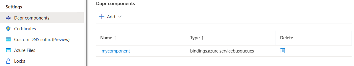 显示现有 Dapr 组件的 Azure 平台的屏幕截图。
