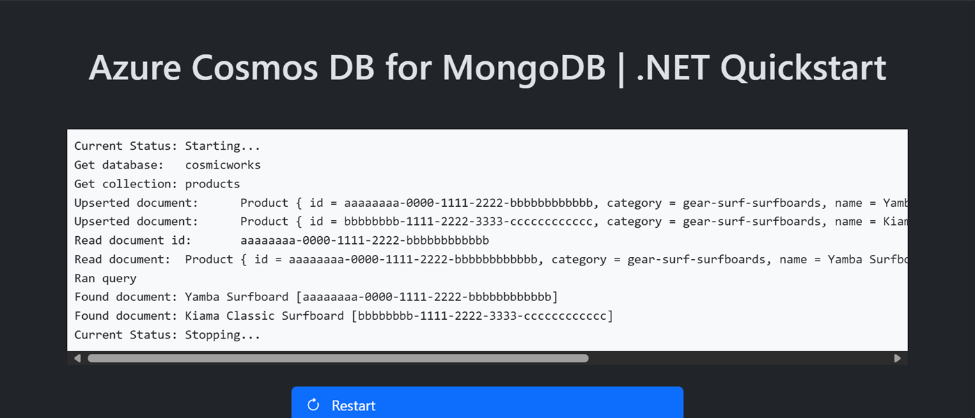 正在运行的示例仪表板 Web 应用程序的屏幕截图。