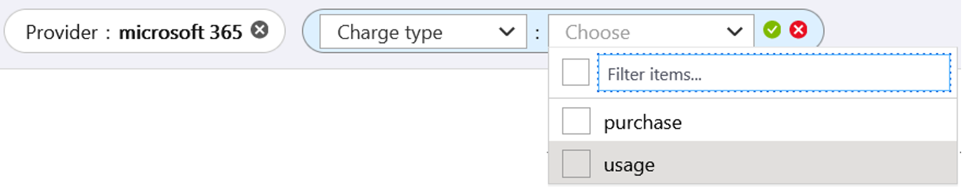显示“费用类型”筛选器选择的屏幕截图。