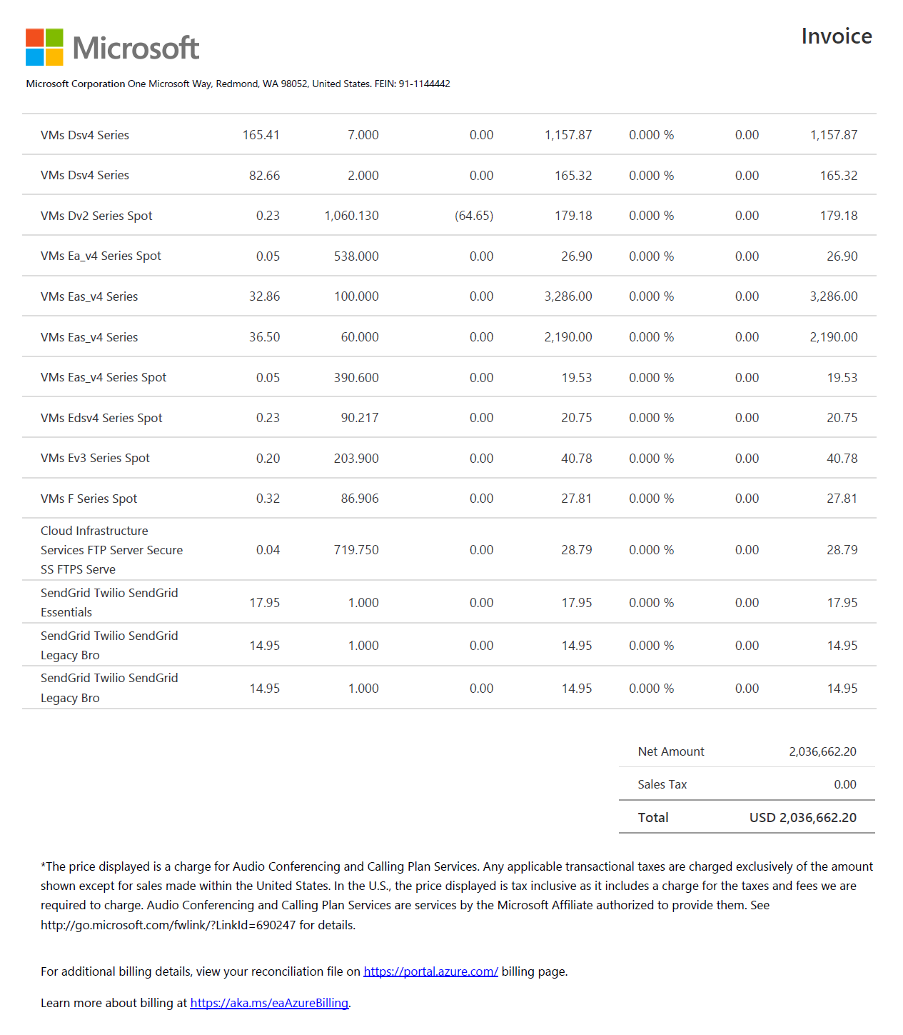 发票文件第二页的示例屏幕截图。