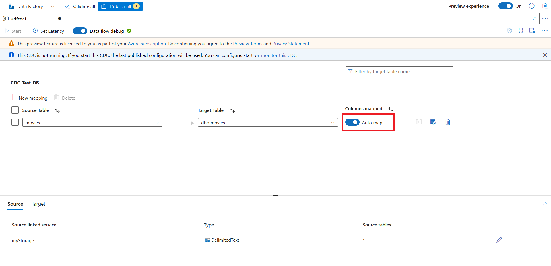 用于打开自动映射的开关的屏幕截图。