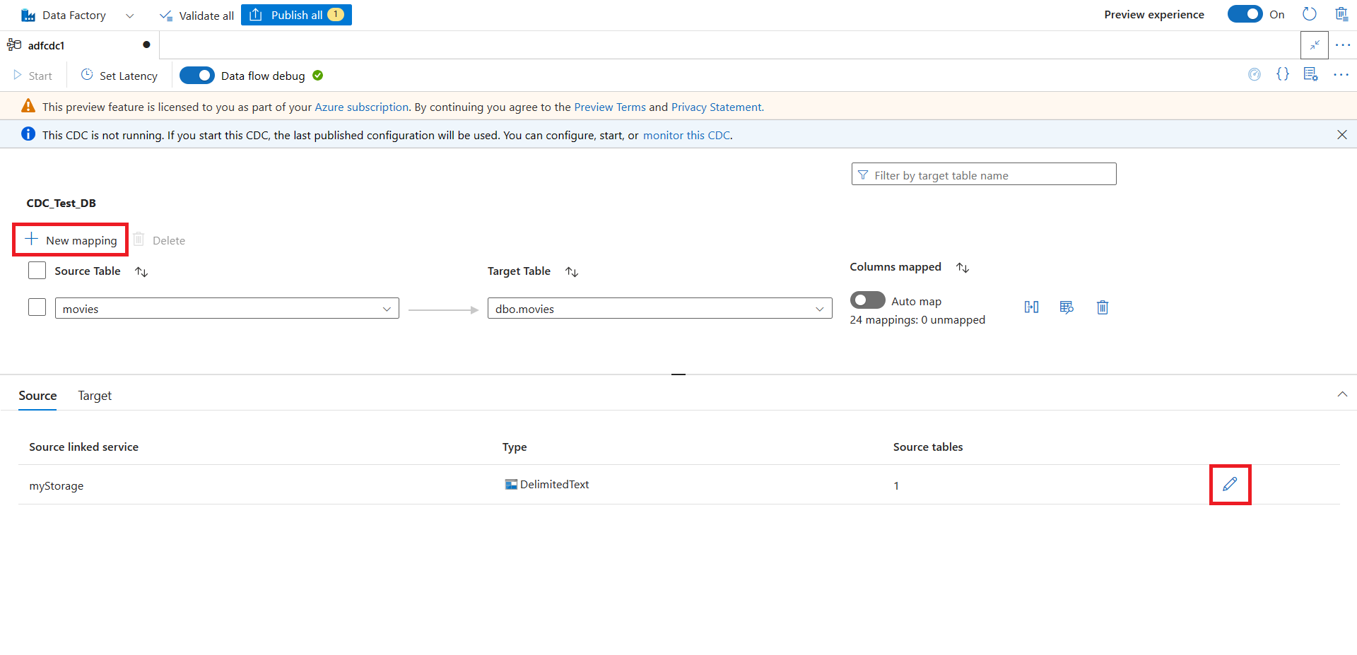 该屏幕截图显示了用于添加新源的按钮和用于设置新的源到目标映射的按钮。