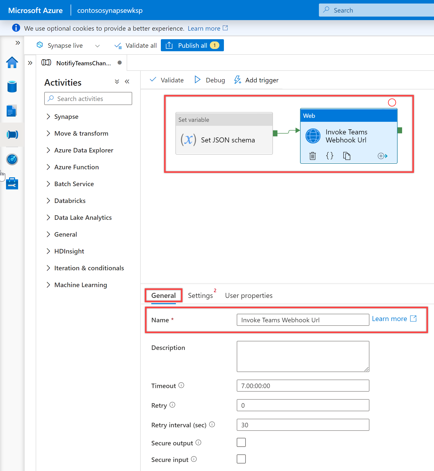 显示了“Web”活动常规窗格。