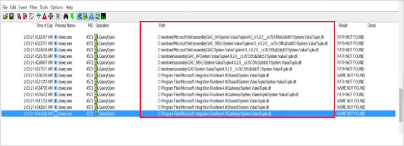 进程监视器中的路径列表的屏幕截图。