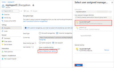 截屏显示了用于更改客户管理密钥的用户分配的身份的选项。