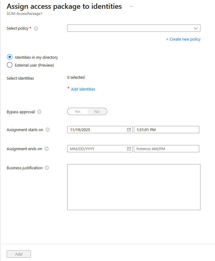 将标识添加到访问包的屏幕截图。