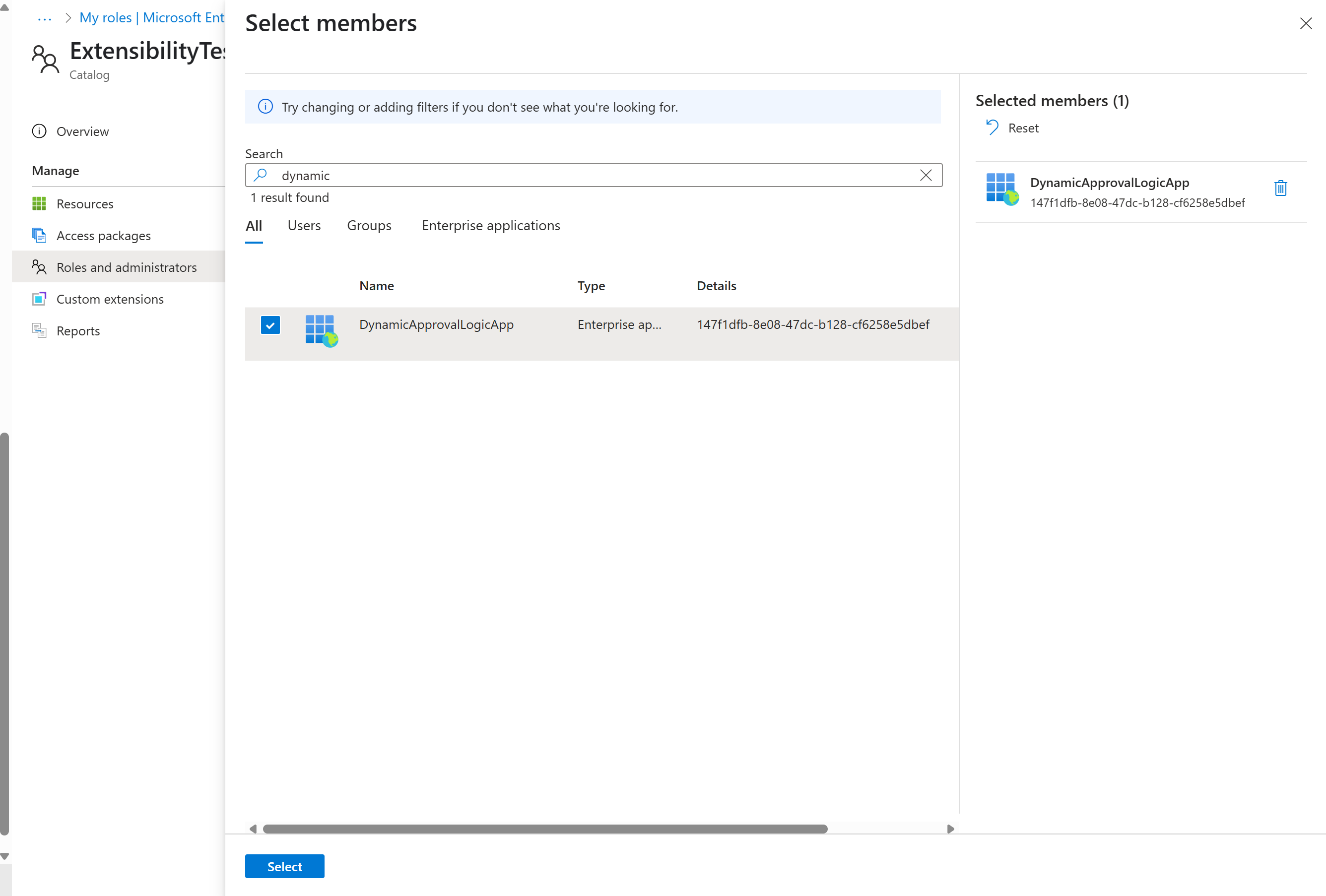 作为目录的访问包分配管理器添加逻辑应用的屏幕截图。