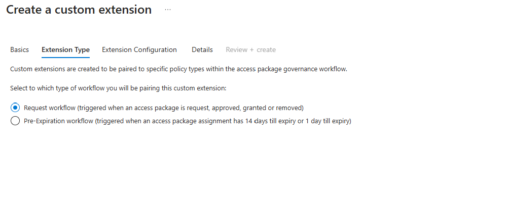 选择自定义扩展的扩展类型的屏幕截图。