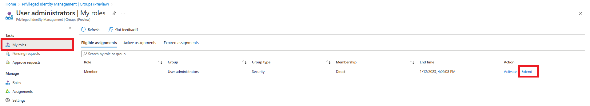 在何处自我延期即将过期的分配的屏幕截图。