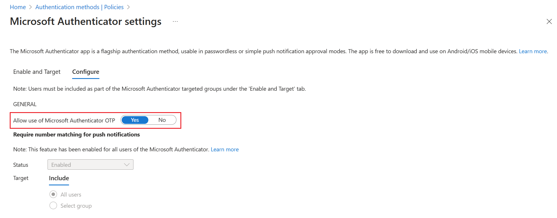 Microsoft Authenticator OTP 的屏幕截图。