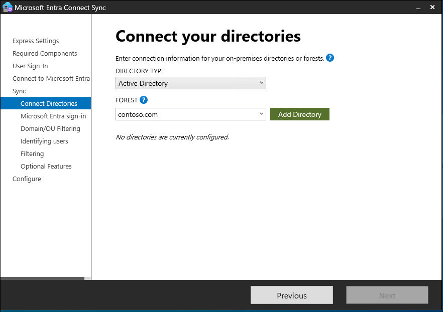 “连接的目录”屏幕截图。