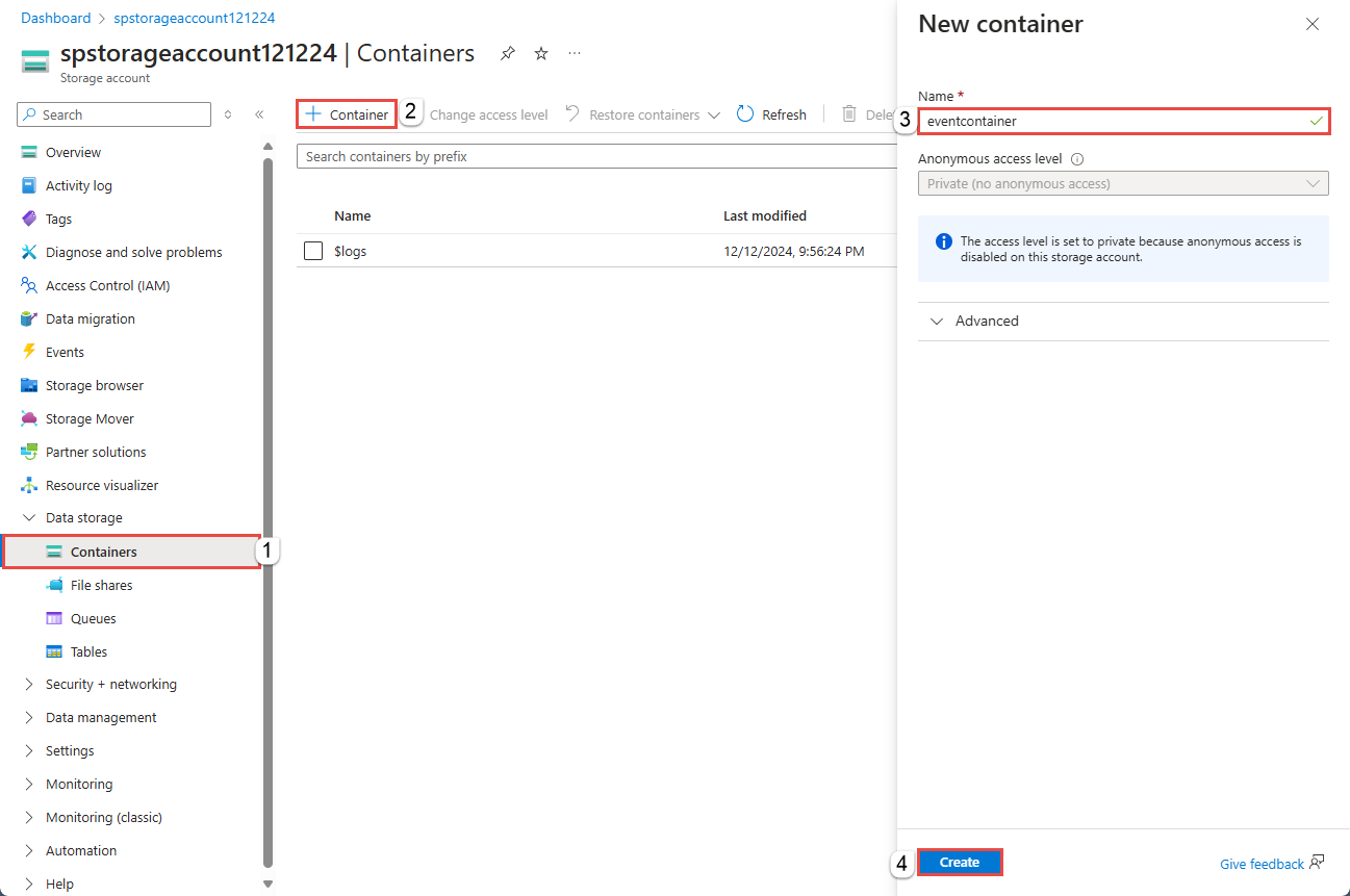 显示“新建容器”页的屏幕截图。