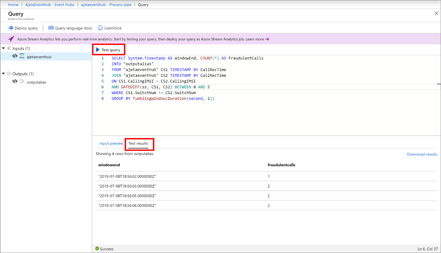 结果窗格中带有测试结果的“输入预览”窗口的屏幕截图。