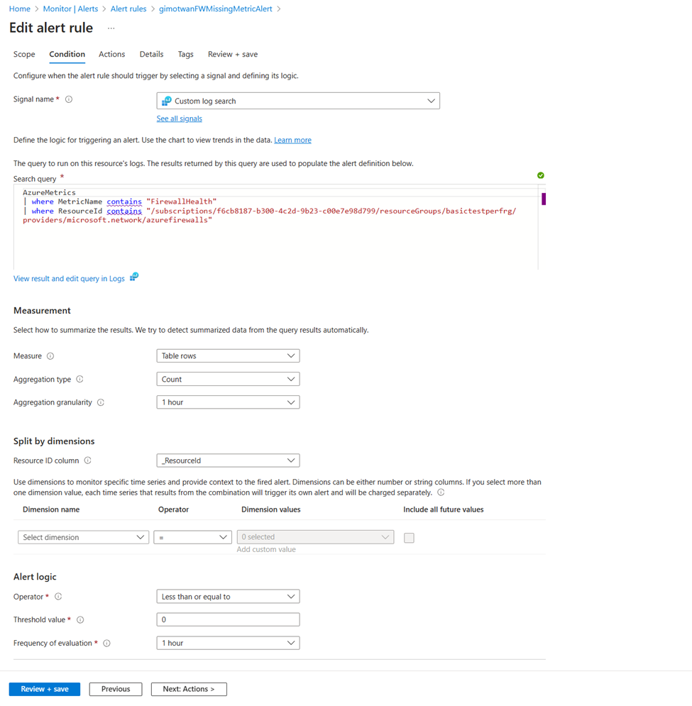 显示“编辑警报规则”页的屏幕截图。