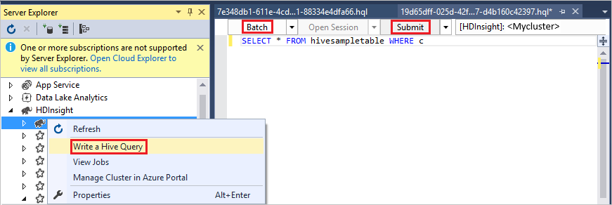 提交批处理 Hive 查询,Visual Studio
