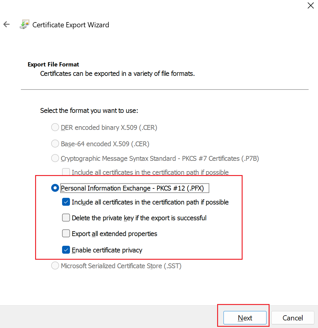 “导出文件格式”页的屏幕截图。