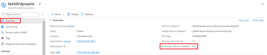 屏幕截图显示为新加坡区域中的 DPS 实例禁用了灾难恢复。