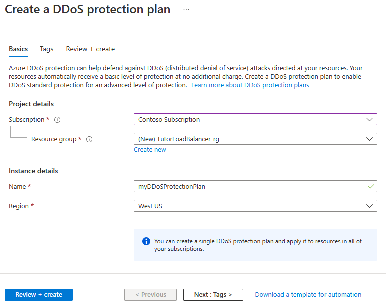 屏幕截图显示如何创建 DDoS 防护计划。