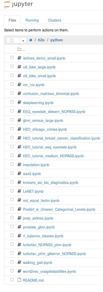 显示 H2O 示例笔记本的屏幕截图。