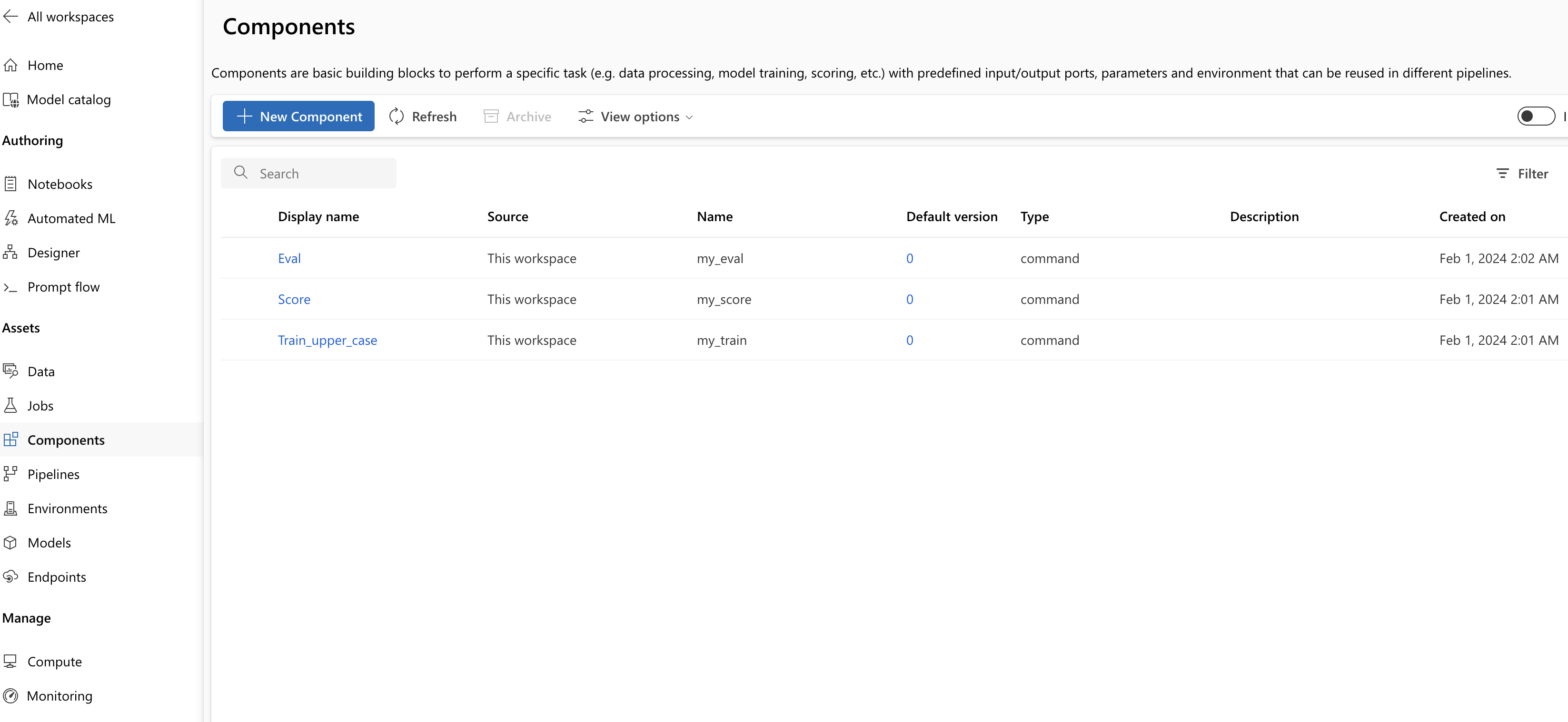 显示组件页中已注册组件的屏幕截图。