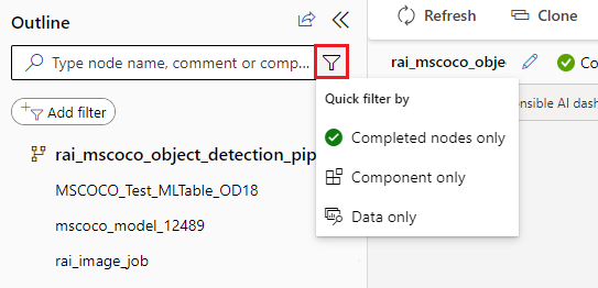 显示在“大纲”窗格中快速筛选和搜索的屏幕截图。