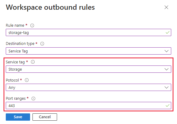 通过添加服务标记更新已批准出站网络的截图。
