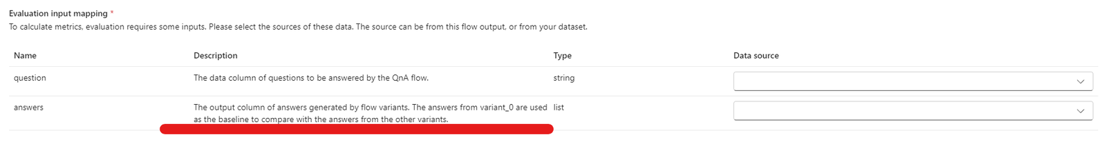 评估输入映射屏幕截图,突出显示答案描述。