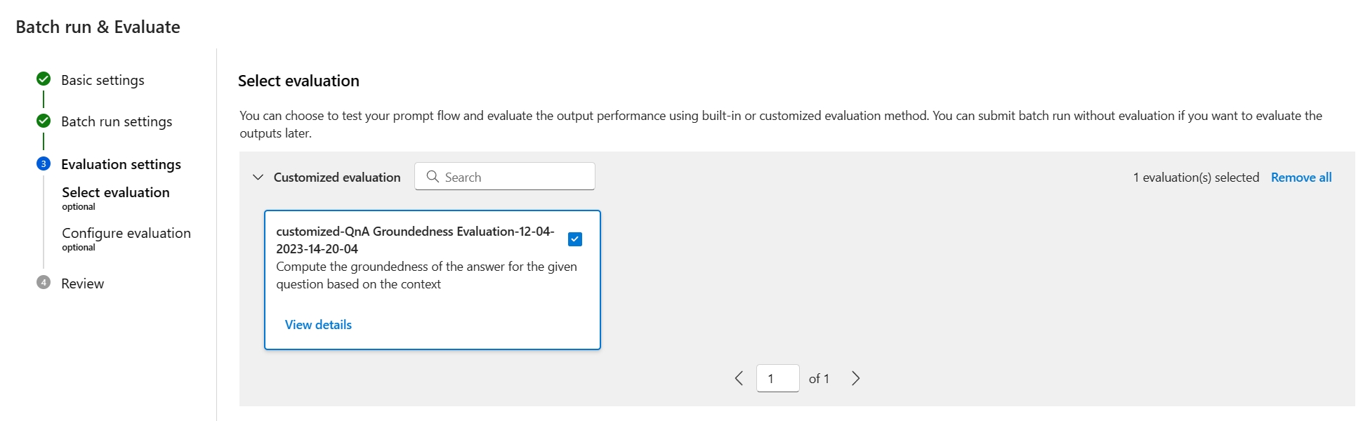 选择自定义评估的屏幕截图。
