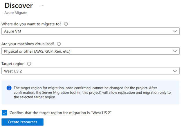 屏幕截图显示了 Azure Migrate 发现界面