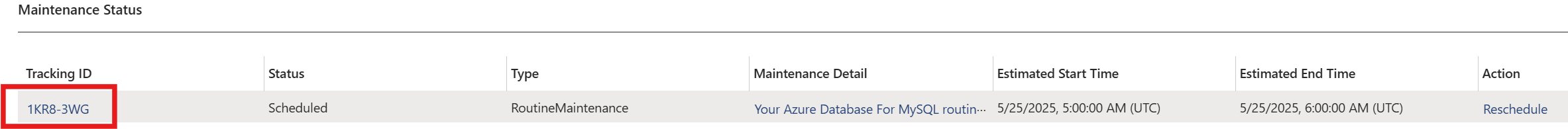 展示维护 TrackingID 的屏幕截图。