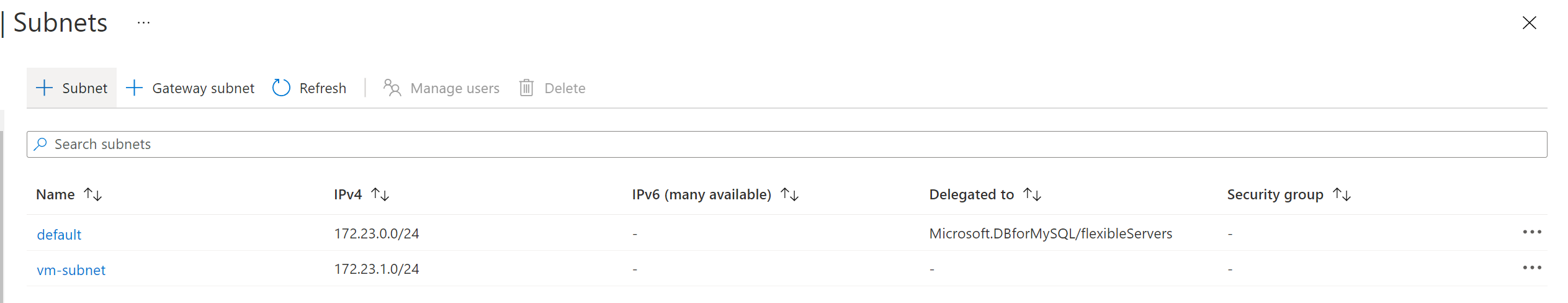 为虚拟机添加新子网的成功屏幕截图。
