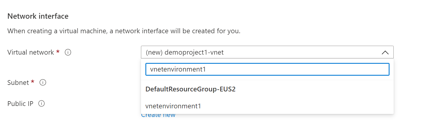 Azure Database for MySQL 灵活服务器实例“选择现有虚拟网络”的屏幕截图。