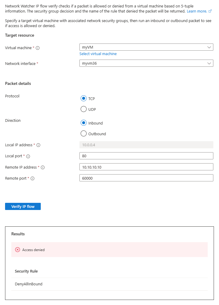 屏幕截图显示 IP 流验证中来自 IP 地址 10.10.10.10 的结果。