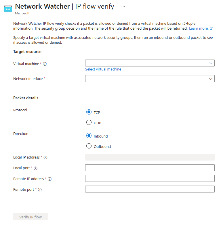 Azure 门户中 IP 流验证的屏幕截图。