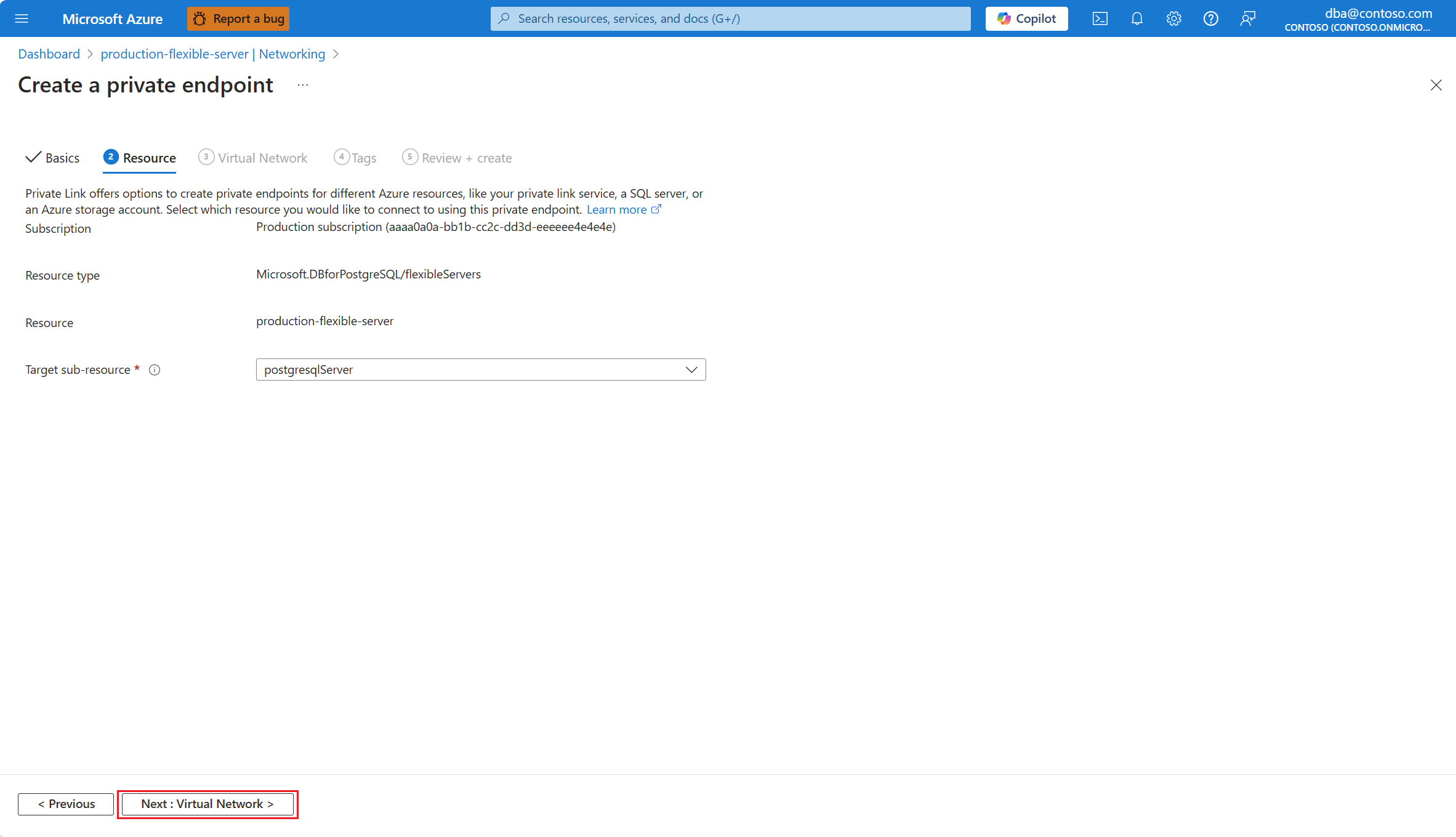 显示“创建专用终结点”的“资源”页的屏幕截图。