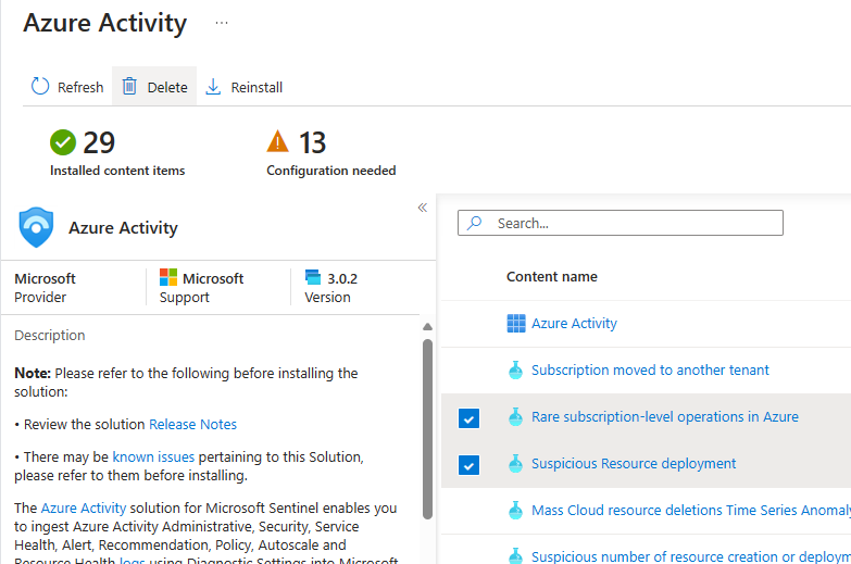 解决方案的屏幕截图，其中选择了要删除的内容项。