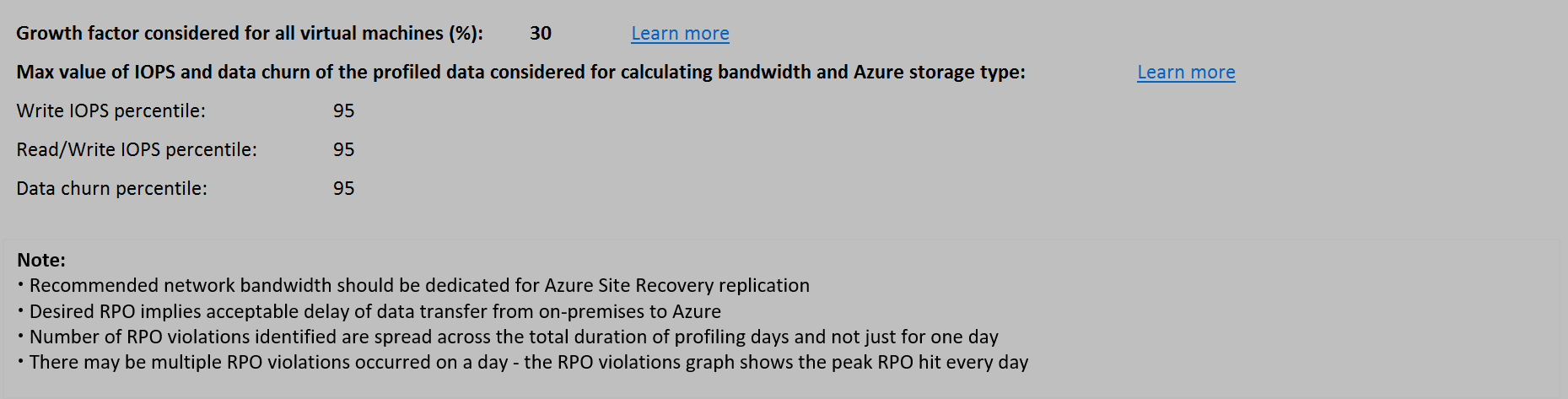 增长系数和使用的百分位值
