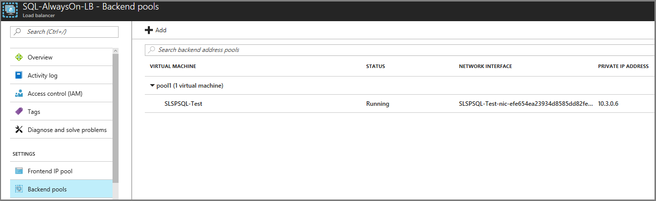 标题为“SQL-AlwaysOn-LB - 后端 IP 池”的窗口的屏幕截图。