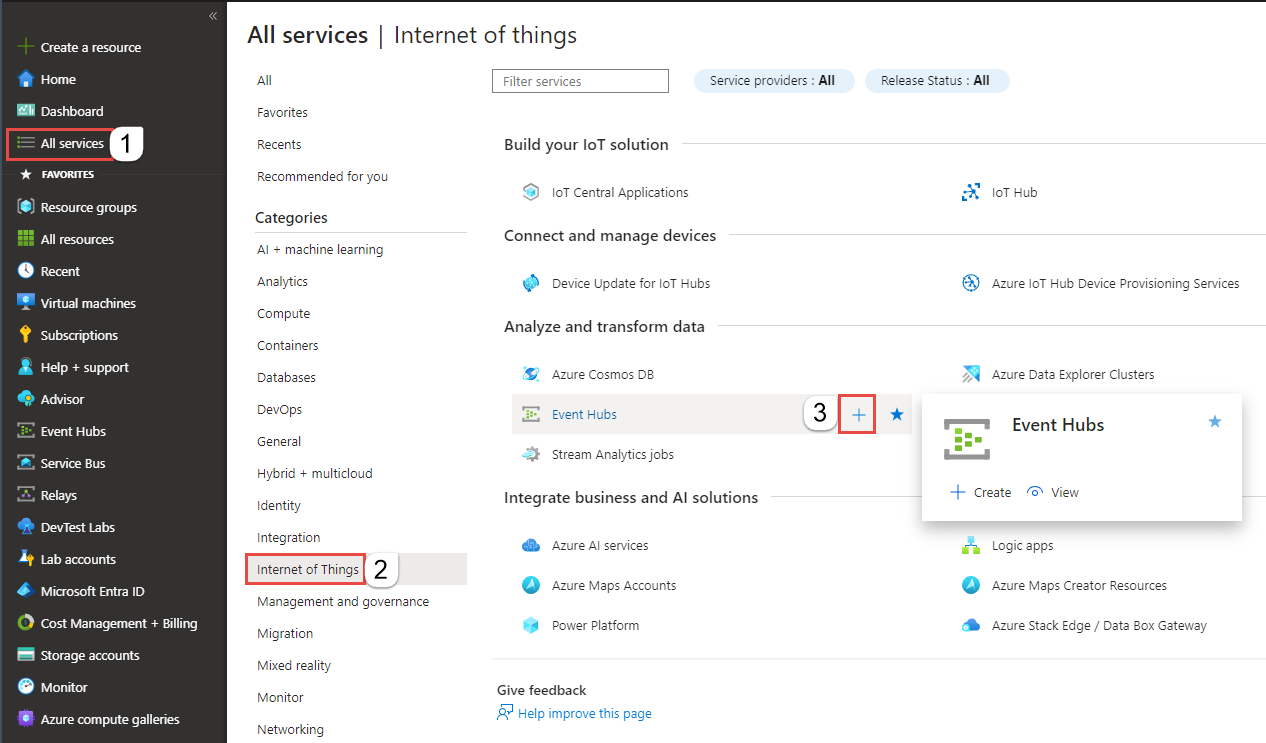 屏幕截图显示“创建事件中心”页。