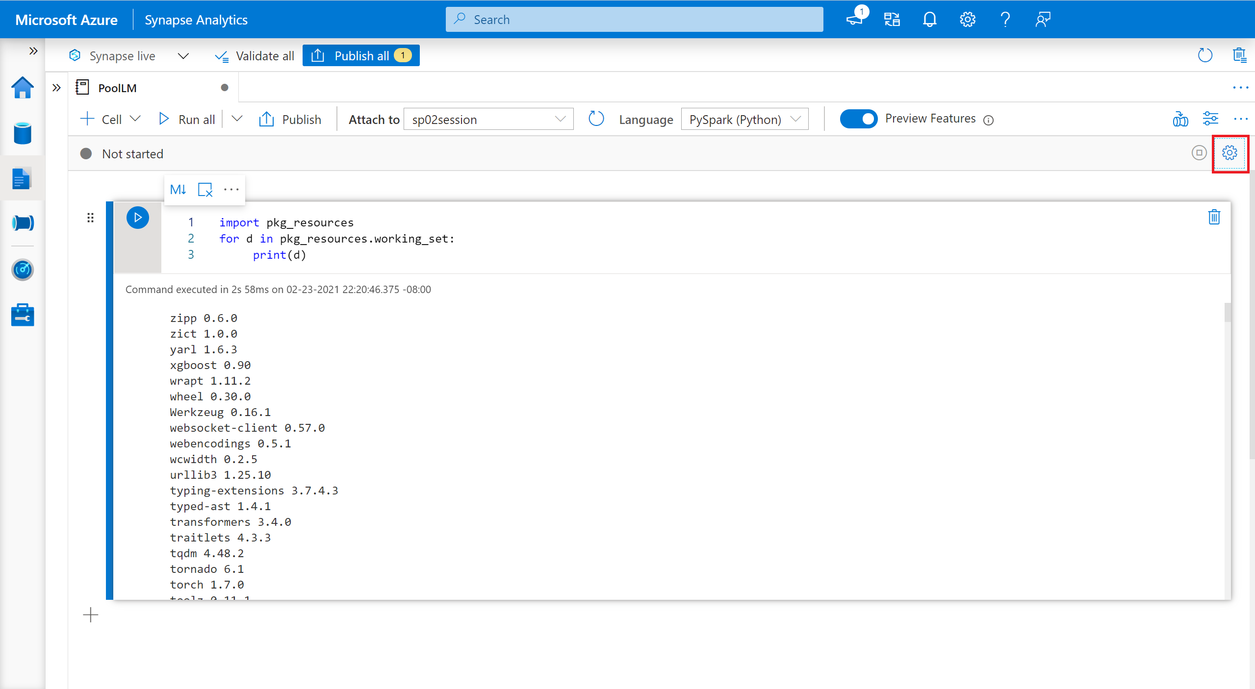 Update session configuration Screenshot of specifying session packages.