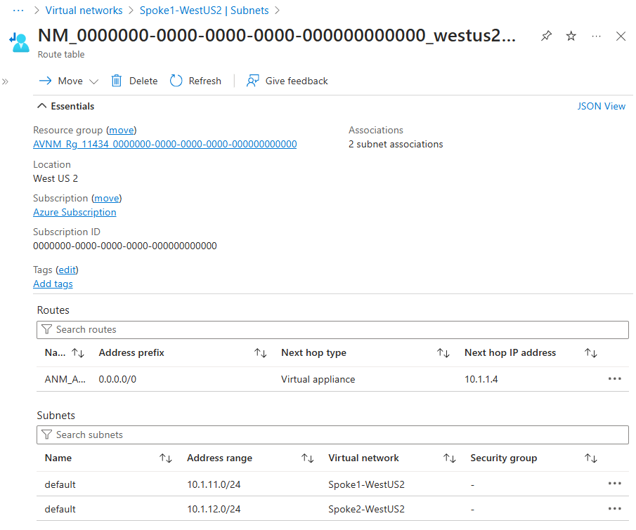 子网路由表的屏幕截图。