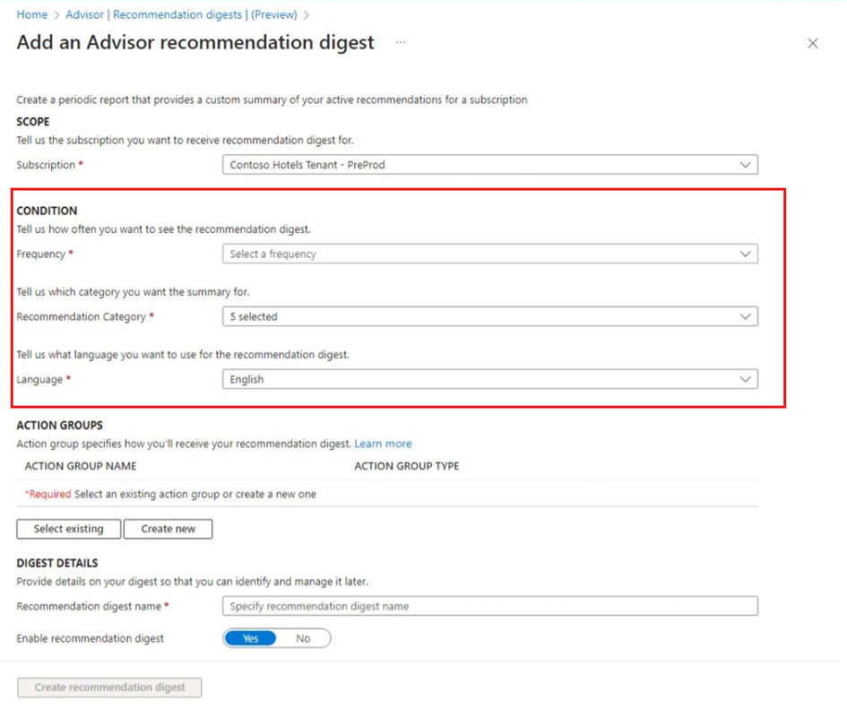 “添加顾问建议摘要”中的“条件输入”的屏幕截图。