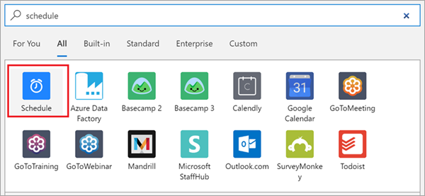 显示“逻辑应用”页面的屏幕截图，其中选中了“计划”图块。