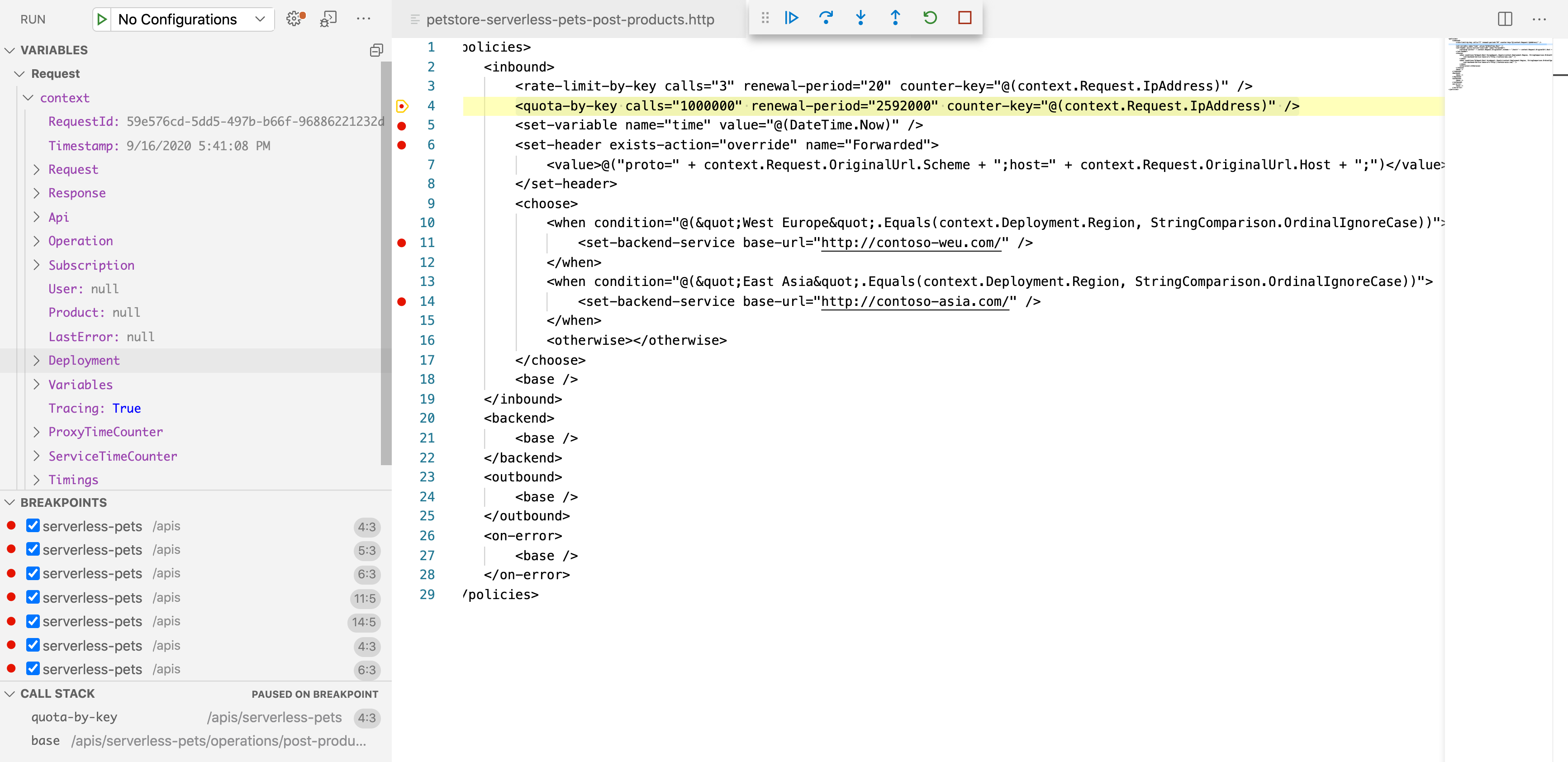 Visual Studio Code 中调试窗口的屏幕截图。
