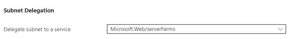 门户中将子网委派给 Microsoft.Web/serverFarms 的屏幕截图。