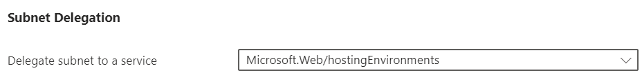 门户中将子网委派给 Microsoft.Web/hostingEnvironments 的屏幕截图。
