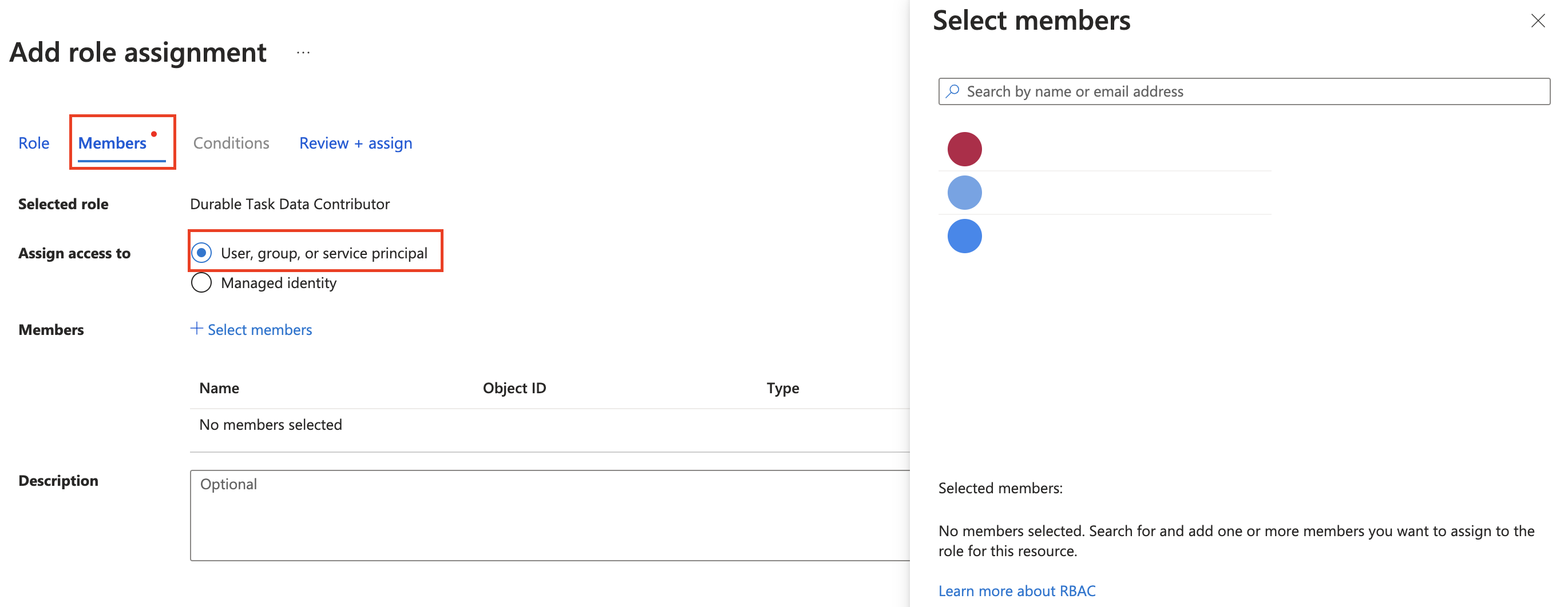 在门户中选择用户分配的托管标识类型的屏幕截图。