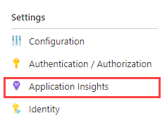 显示了在应用程序服务中启用 Application Insights 位置的屏幕截图。