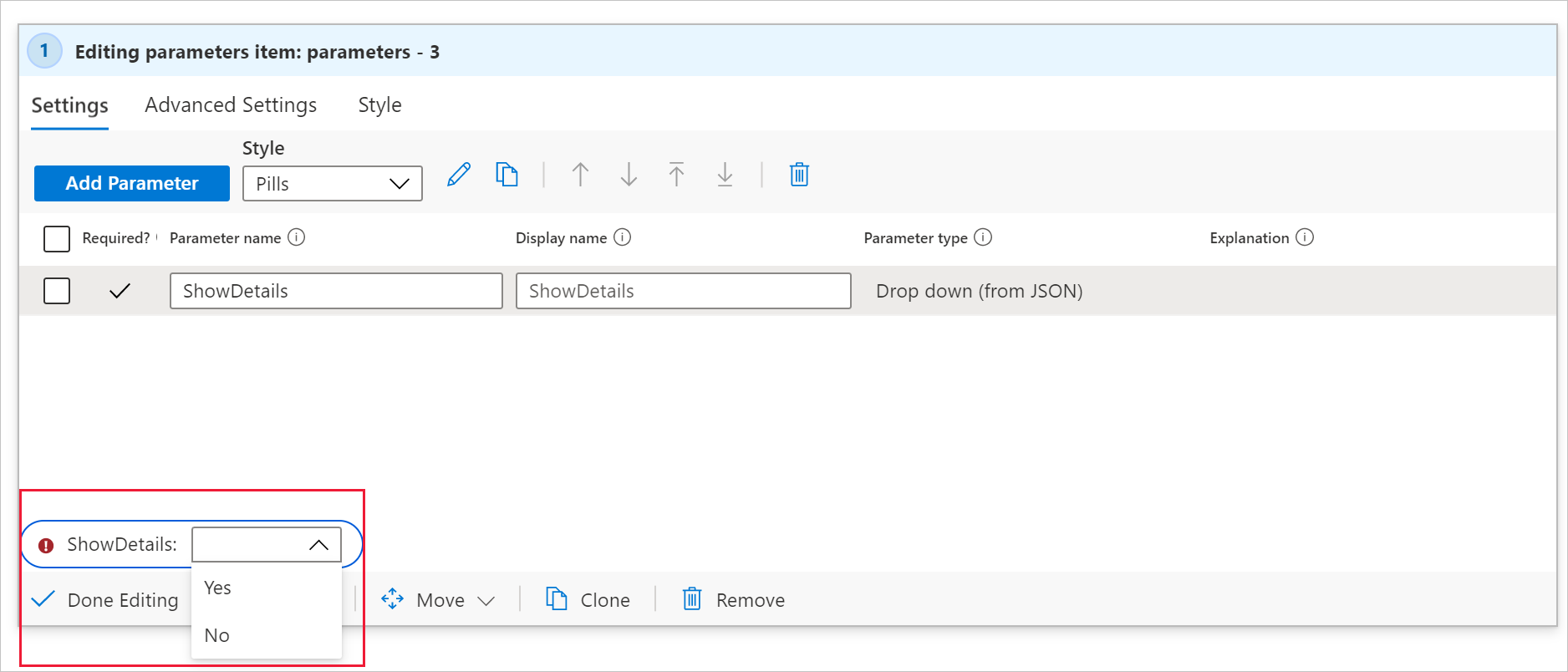显示在工作簿中设置交互式参数值的屏幕截图。